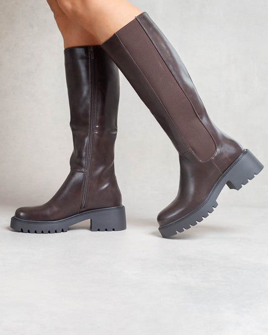 Bottes hautes élastiquées – Semelle crantée Chocolat