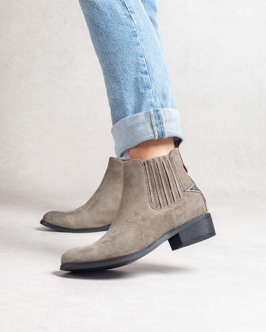 Bottines femme fines façon Chelsea – étoile arrière imprimé léopard Kaki