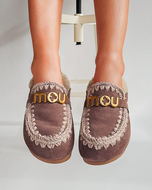 Mules fourrées MOU winter bio slide Logo Taupe