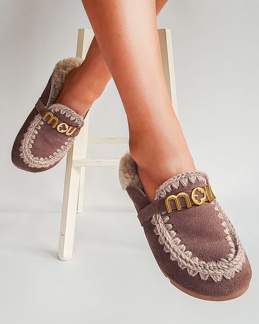 Mules fourrées MOU winter bio slide Logo Taupe