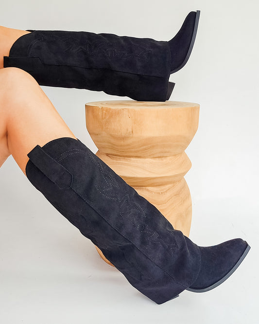 Bottes Santiags chaussettes brodées noir