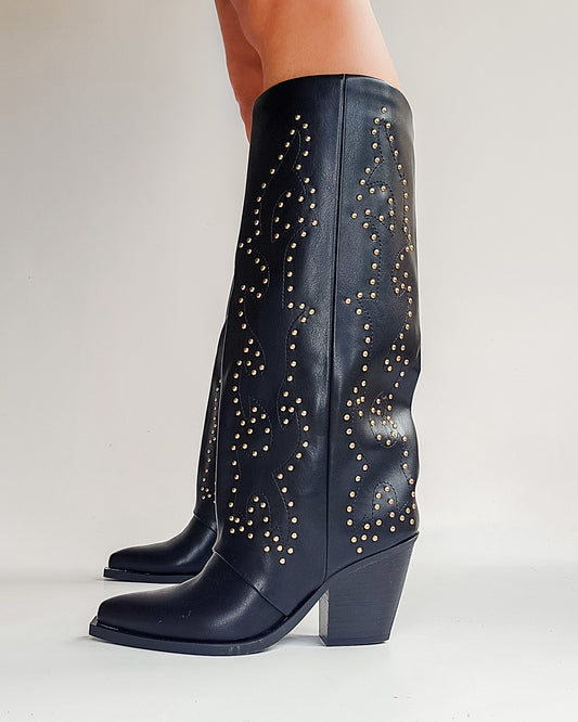 Bottes santiags effet chaussette clou doré Noir