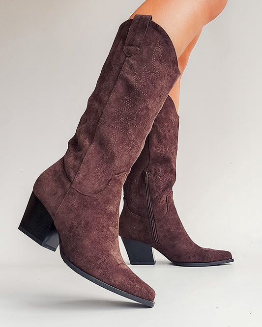 Bottes santiags brodées Chocolat