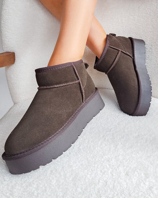 Boots fourrées plate-forme cuir Chocolat