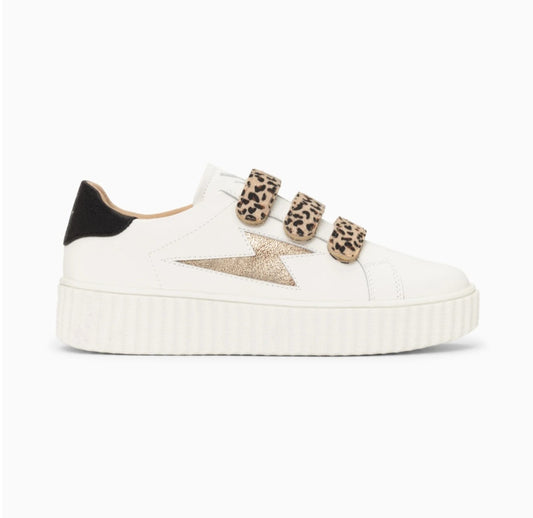 Vanessa Wu éclair Maggie blanc et or à scratchs léopard