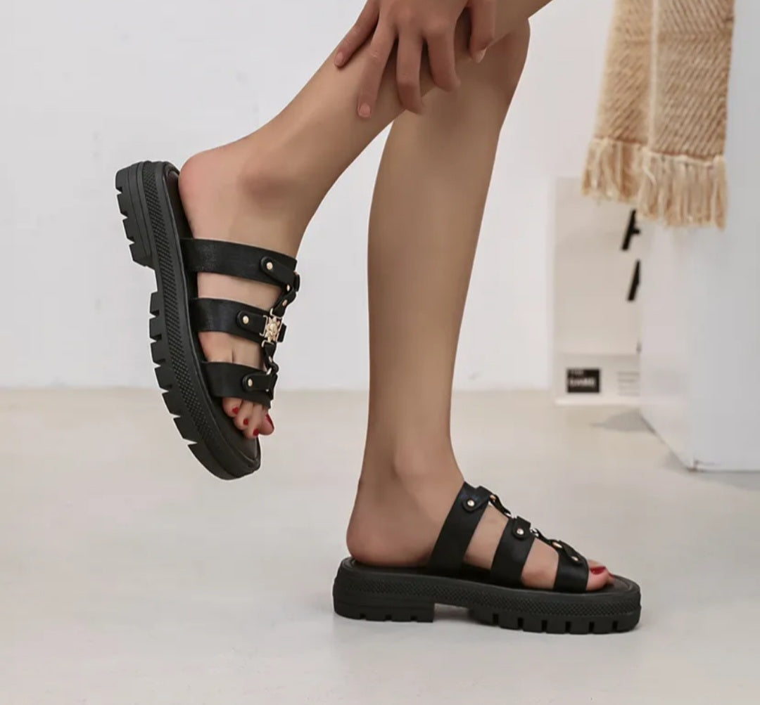 Mules spartiates soleil Noir