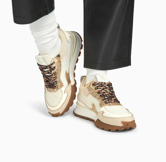 Baskets flamme Louisa ivoire et or à semelle running