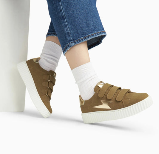 Baskets éclair Alison kaki et or à scratchs