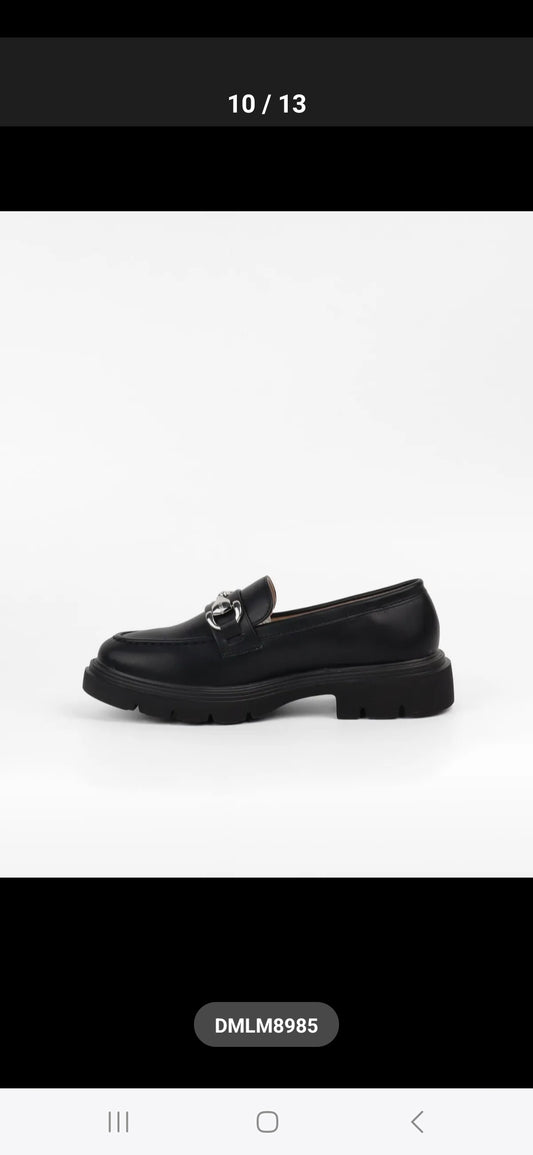 Mocassin petit talon Boucle argenté Noir