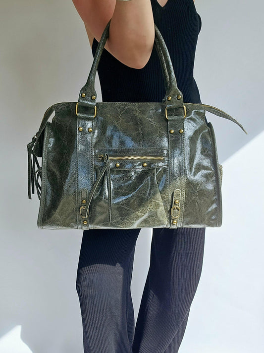 Sac Balou grand modèle 100% cuir irisé Kaki