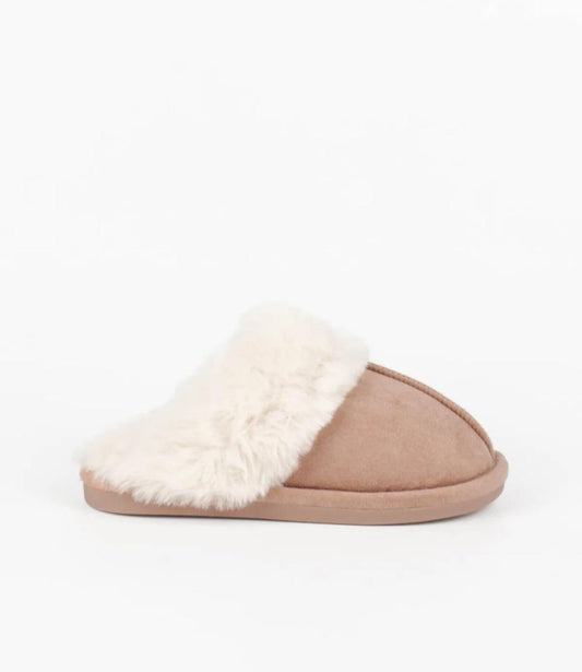 Pantoufles mules fourrées Taupe