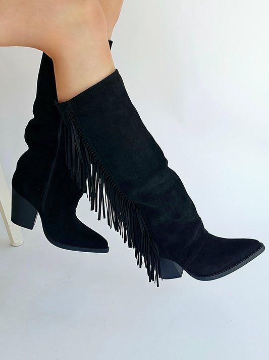 Bottes santiags à franges Noir