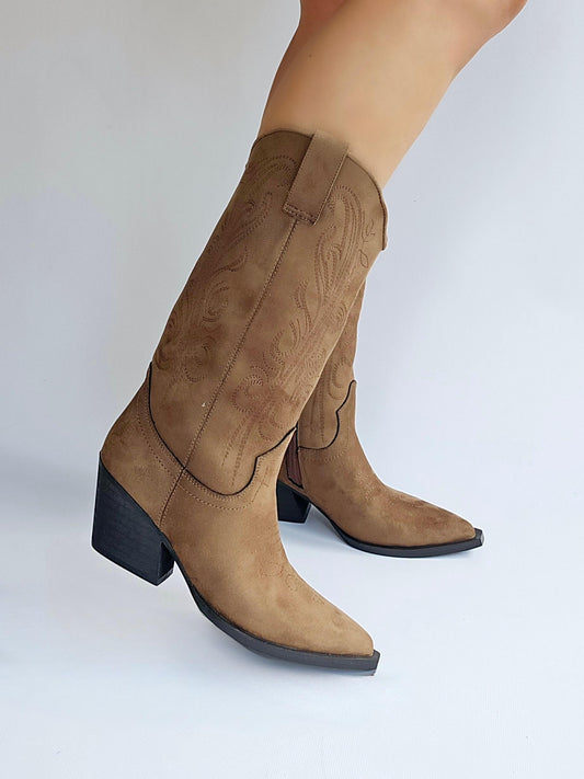 Bottines santiags Corina suédine Taupe