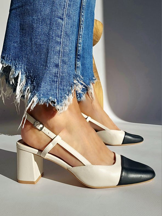 Escarpins slingbacks bicolore Noir