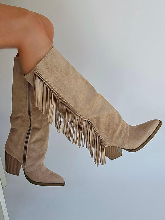 Bottes santiags à franges Taupe