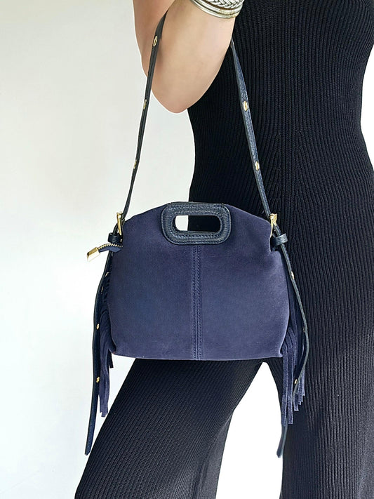 Sac frange bandouillère rivets Petit Bleu marine