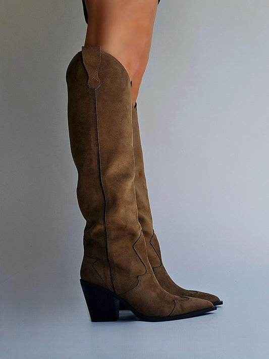Bottes santiags haute Corina suédine Camel