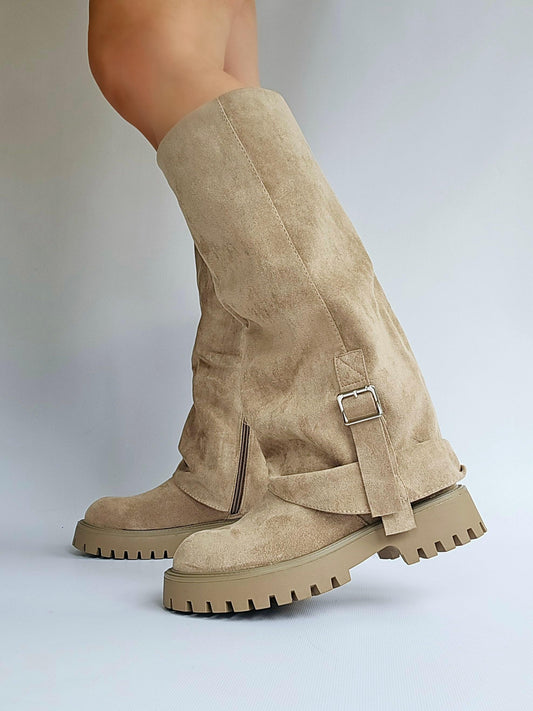Bottes chaussettes semelles crantées Taupe