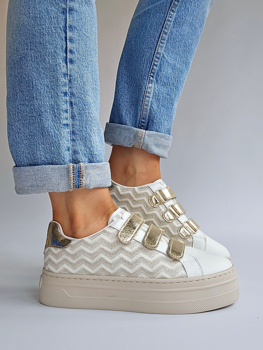 Basket semelle plate-forme extra légère velcro Doré