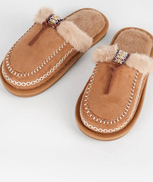 Mules fourrées mocassin Taupe