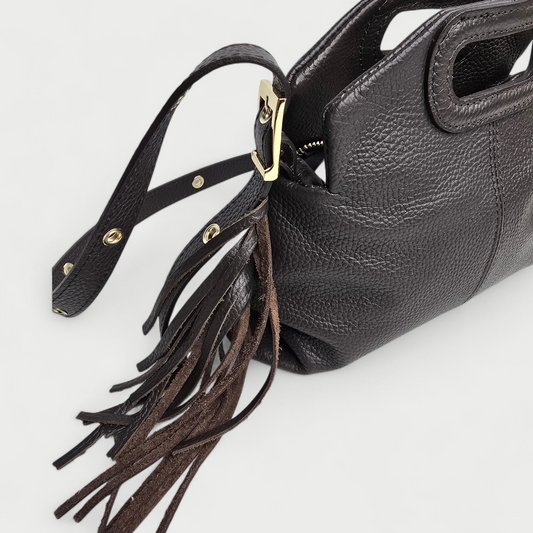 Sac bandoulière Frange - cuir grainé Chocolat