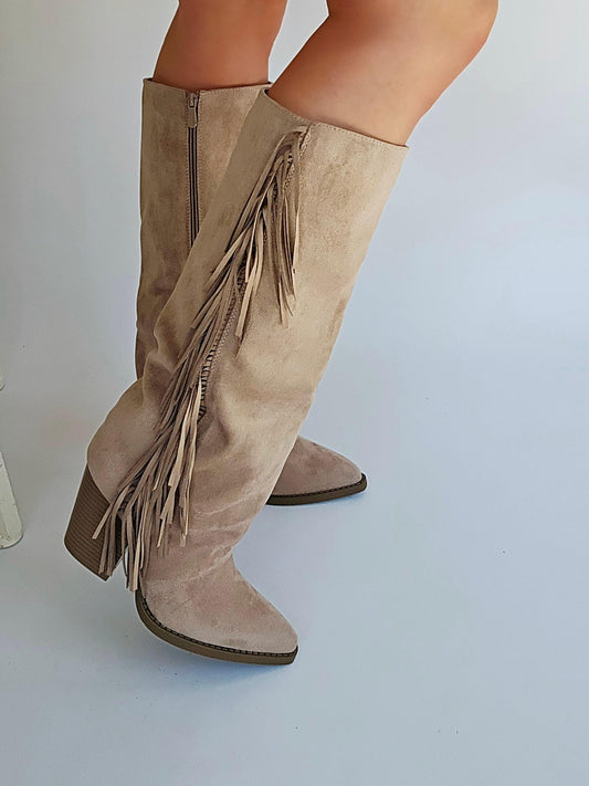 Bottes santiags à franges Taupe