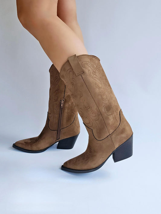Bottines santiags Corina suédine Taupe