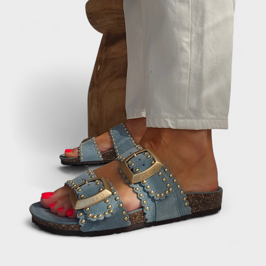 Mule Arona Beige Semerdjian – Sandale cuir confortable Bleu ciel