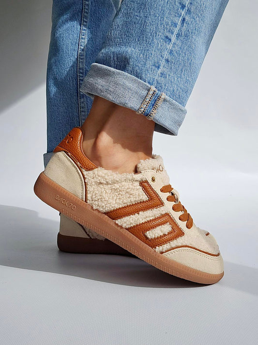 Baskets Back70 cloud bouclette écru & Camel