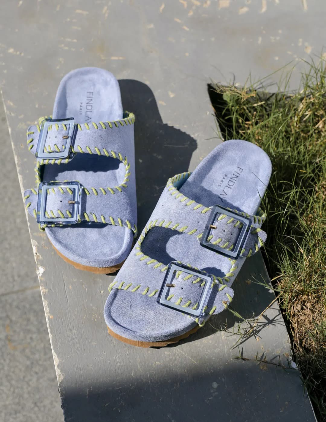 Mules doubles brides coutures Bleu ciel