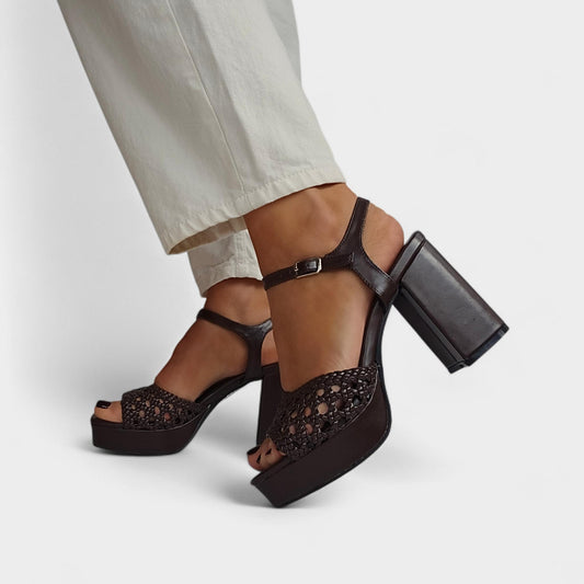 Sandales plateforme tressées à talon – Sandales élégantes Chocolat