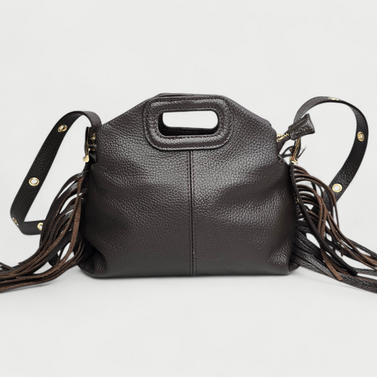 Sac bandoulière Frange - cuir grainé Chocolat