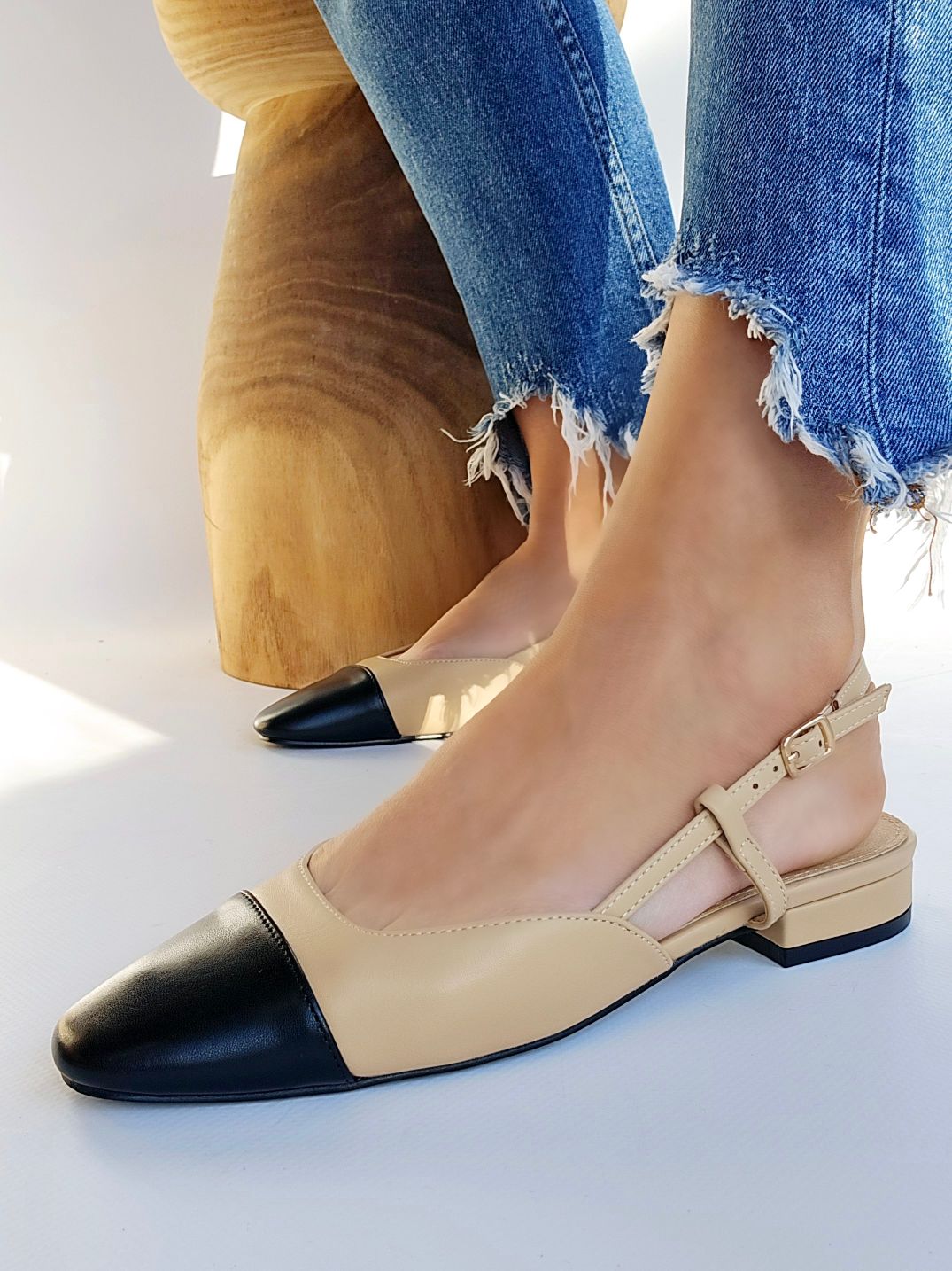 Slingbacks bicolore Beige – Sandrillonchaussures