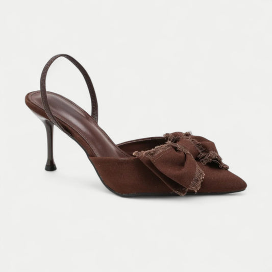 Escarpins talon aiguille en toile - nœuds Chocolat