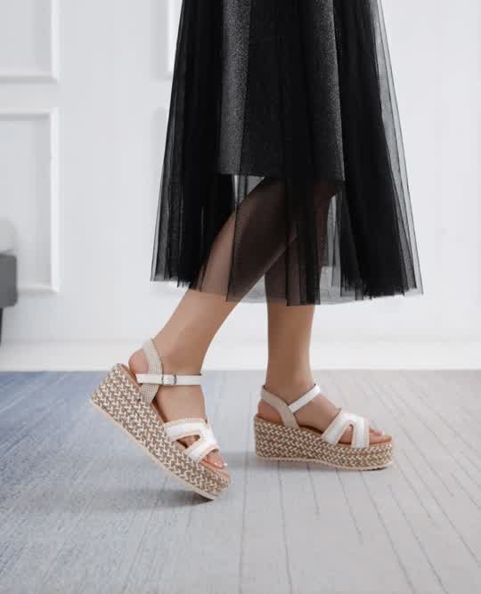Espadrilles Compensées bride H Brodée Blanc