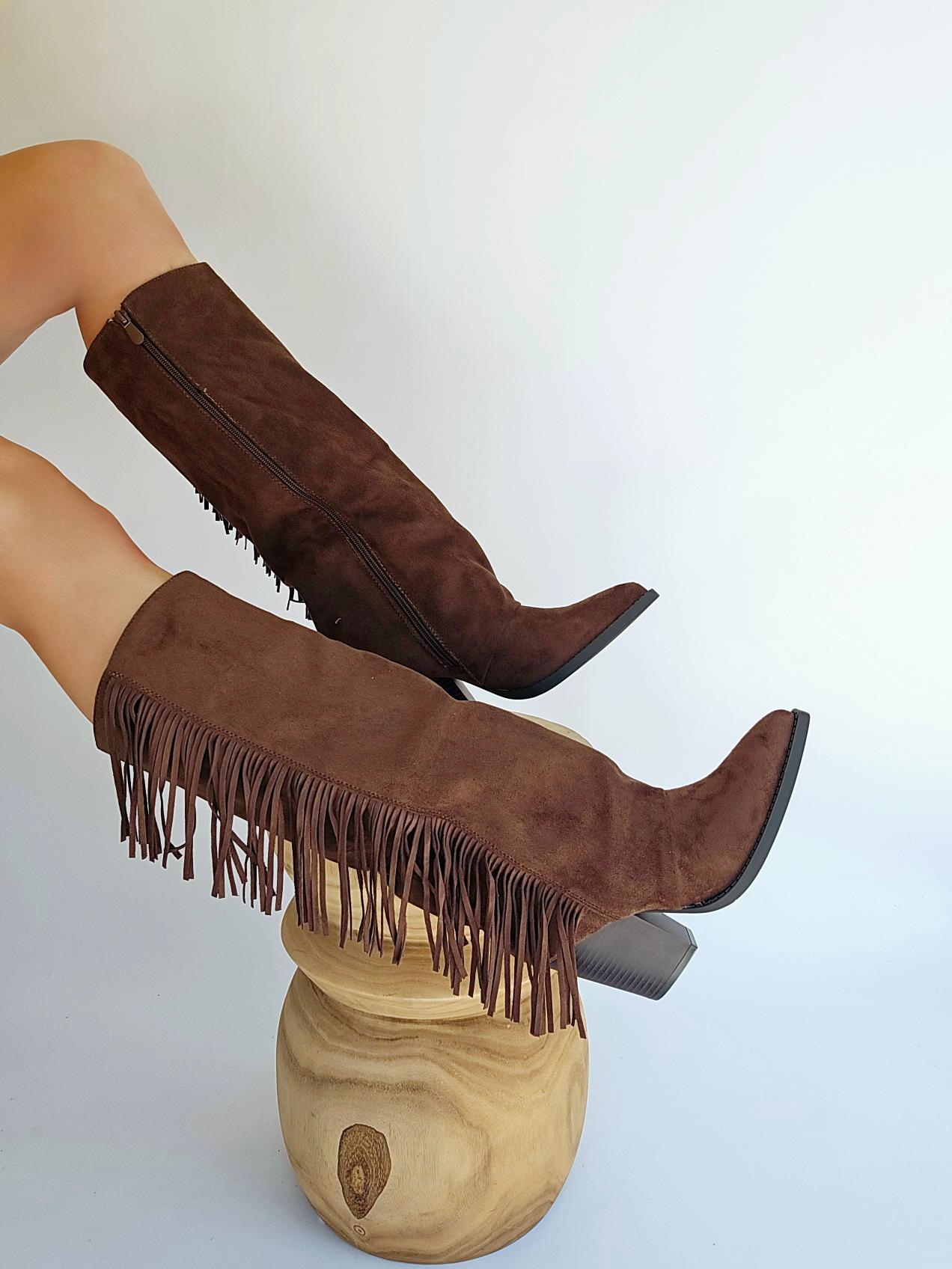 Bottes santiags à franges Marron