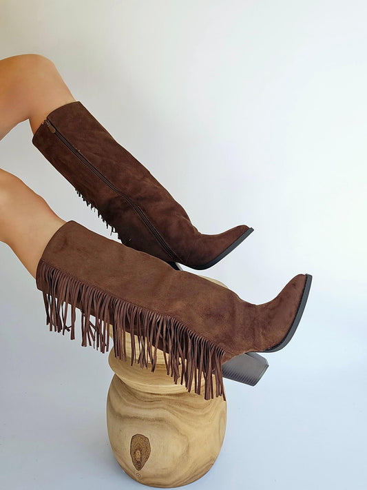 Bottes santiags à franges Marron