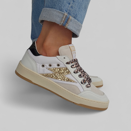 Baskets Semerdjian Dany B644 Blanc, Nylon & Lacets Léopard