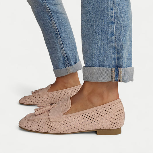 Mocassins pompom - ajouré Rose pastel