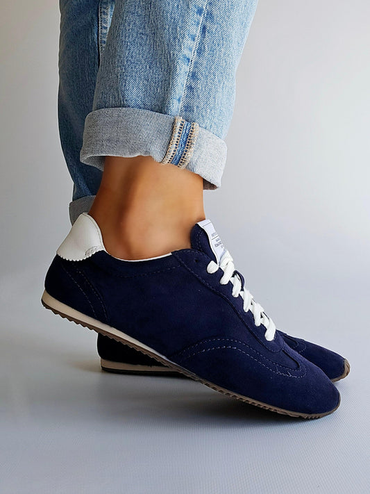 Baskets plates Corina suédine Bleu marine