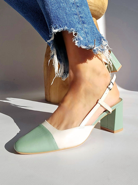 Escarpins slingbacks bicolore Vert pastel