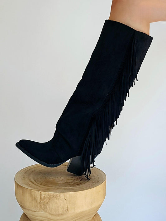 Bottes santiags à franges Noir