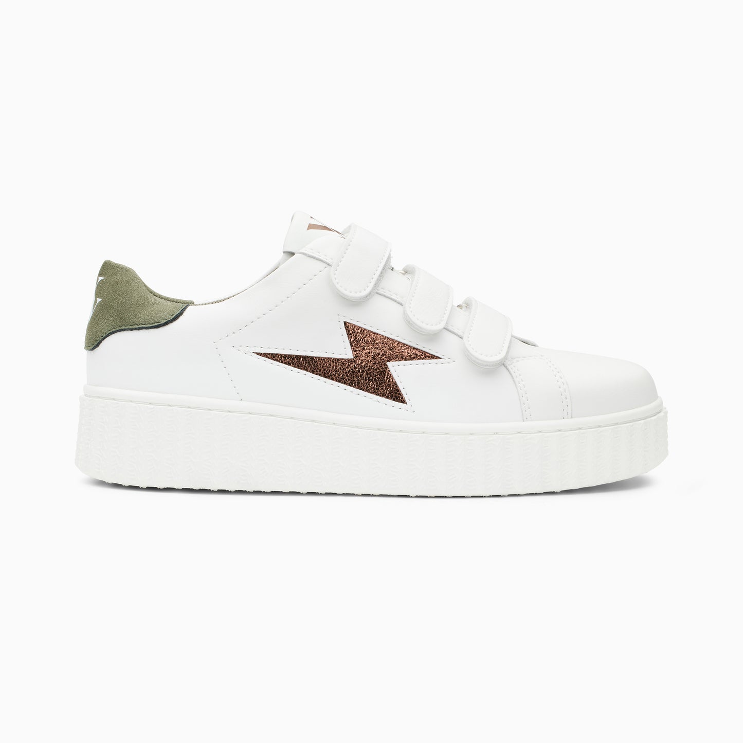 Baskets Vanessa Wu éclair Sansa blanc et vert kaki à scratchs