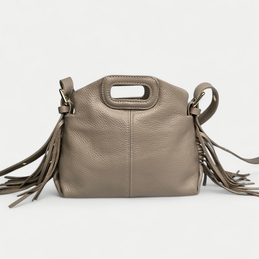Sac bandoulière Frange - cuir grainé Taupe