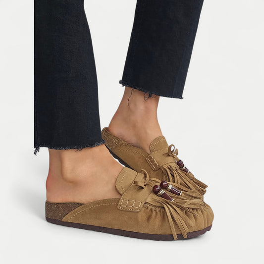 Mules mocassins frange - Corina Camel