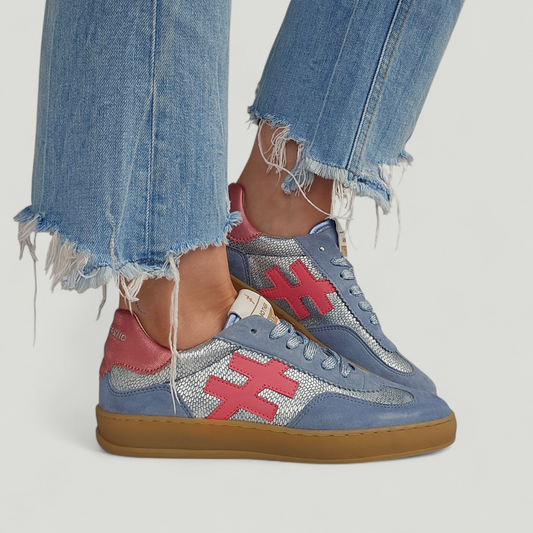 Baskets Another Trend – bleu & argent, logo framboise clair