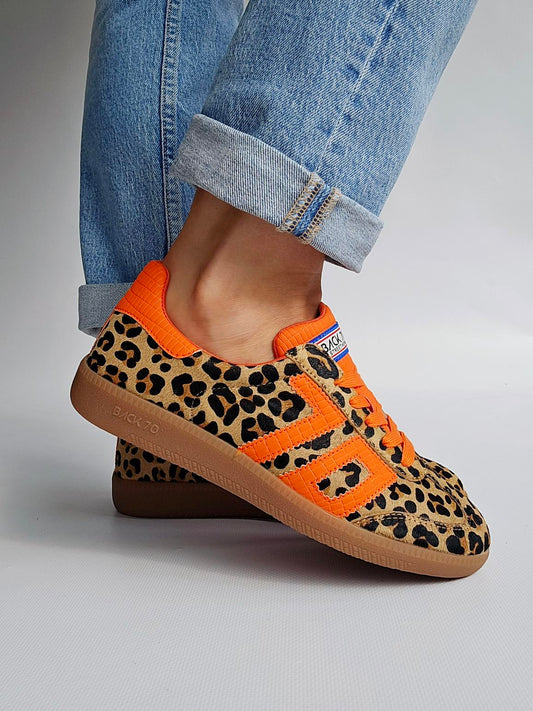 Baskets Back70 cloud Léopard & Orange
