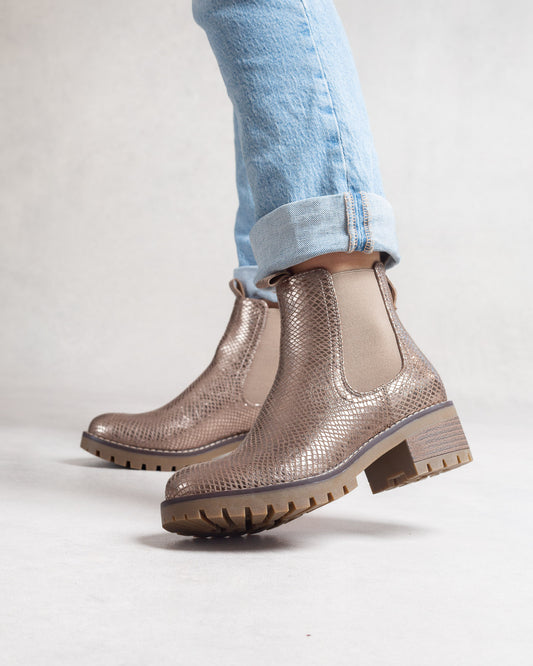 Chelsea boots femme – semelle crantée & petit talon écaille Gold