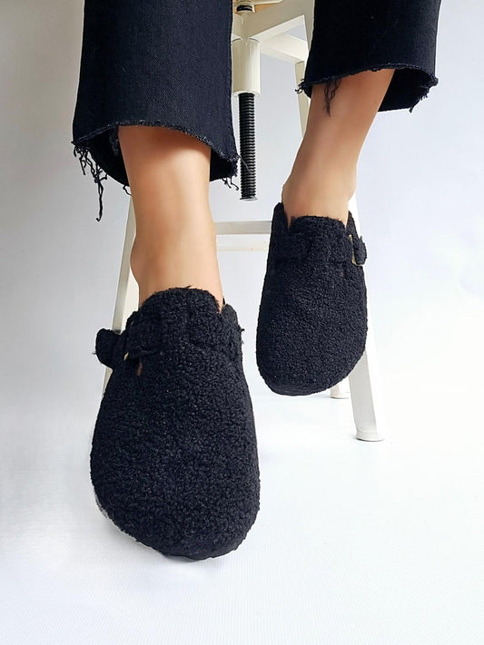 Mules sabot full fourrées façon shearling Noir