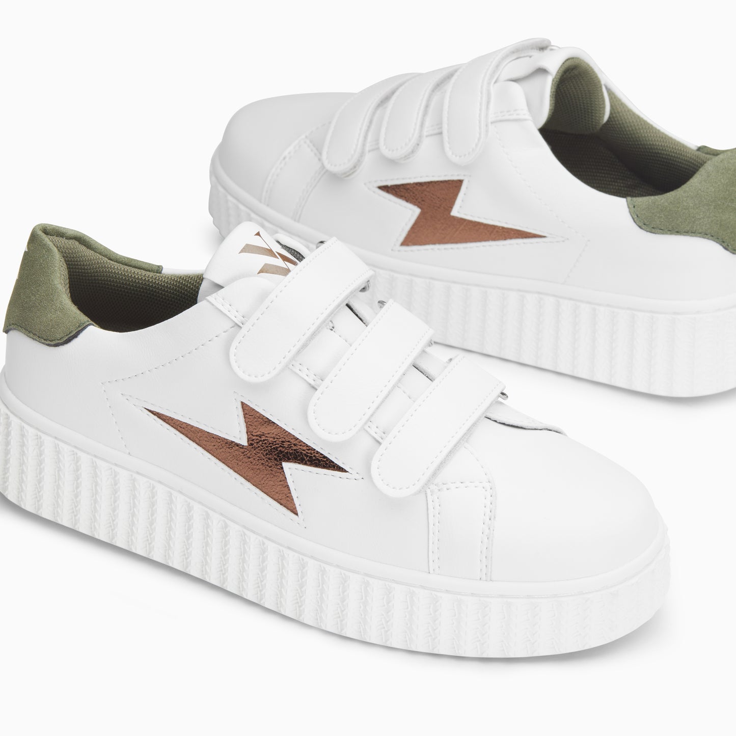 Baskets Vanessa Wu éclair Sansa blanc et vert kaki à scratchs